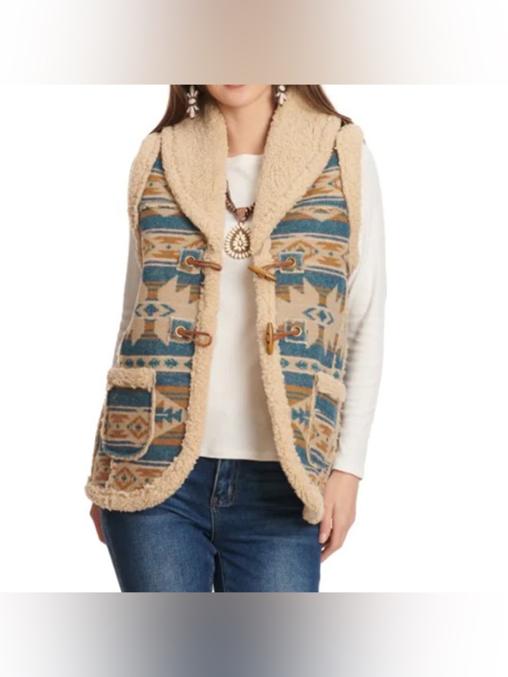 Cotton & Rye Women's Aztec Sherpa Vest | Medium